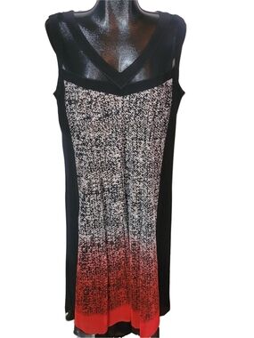 Laura Plus Black, Red And Cream Sleeveless Shift V-Neck Dress Size 16W
